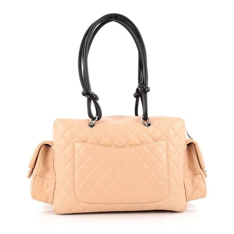 Orange Chanel Cambon Multipocket Reporter Handbag Quilted Lambskin Large