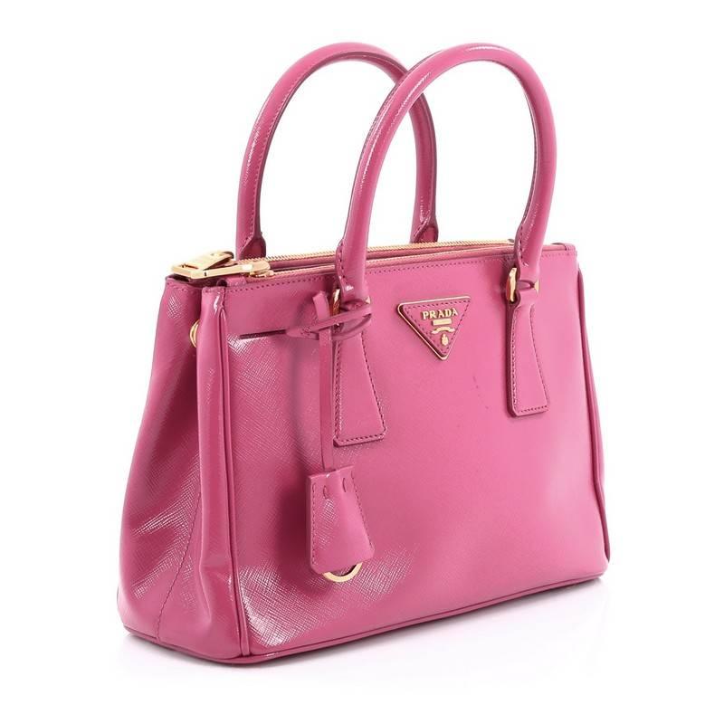 Pink Prada Double Zip Lux Tote Vernice Saffiano Leather Mini