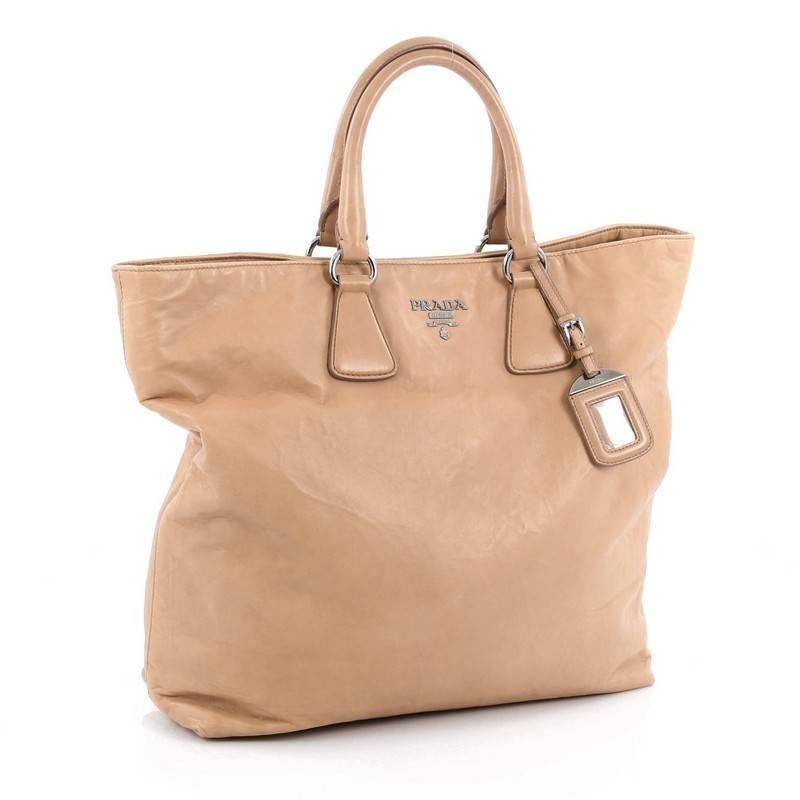 Beige Prada Convertible Shopper Tote Soft Calfskin Large