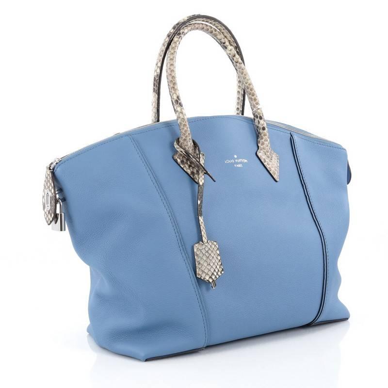 Blue Louis Vuitton Soft Lockit Handbag Leather with Python MM