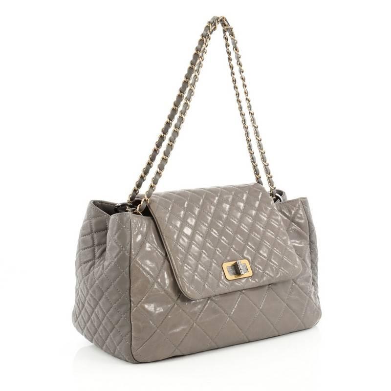 Gray Chanel Accordion Reissue Flap Bag Quilted Calfskin Maxi