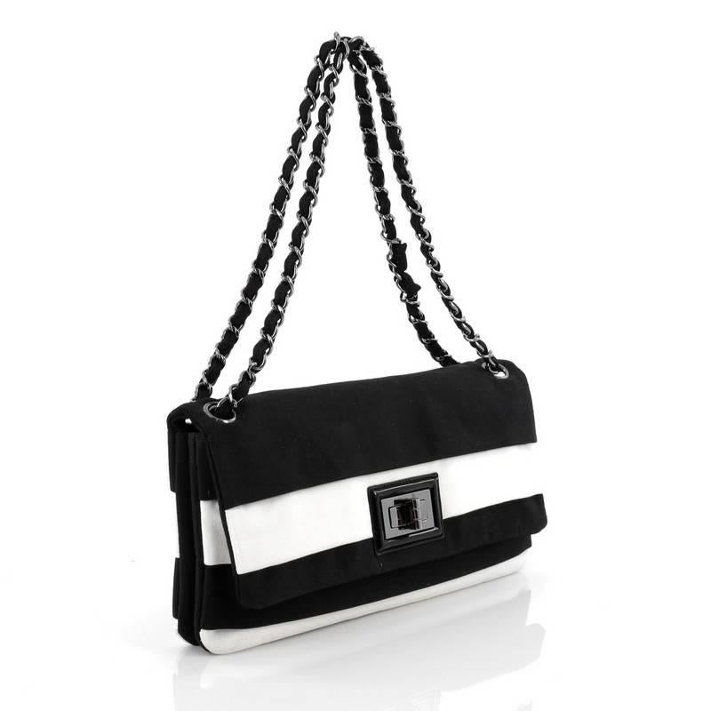 Black Chanel Mademoiselle Lock Chain Flap Bag Grosgrain Medium