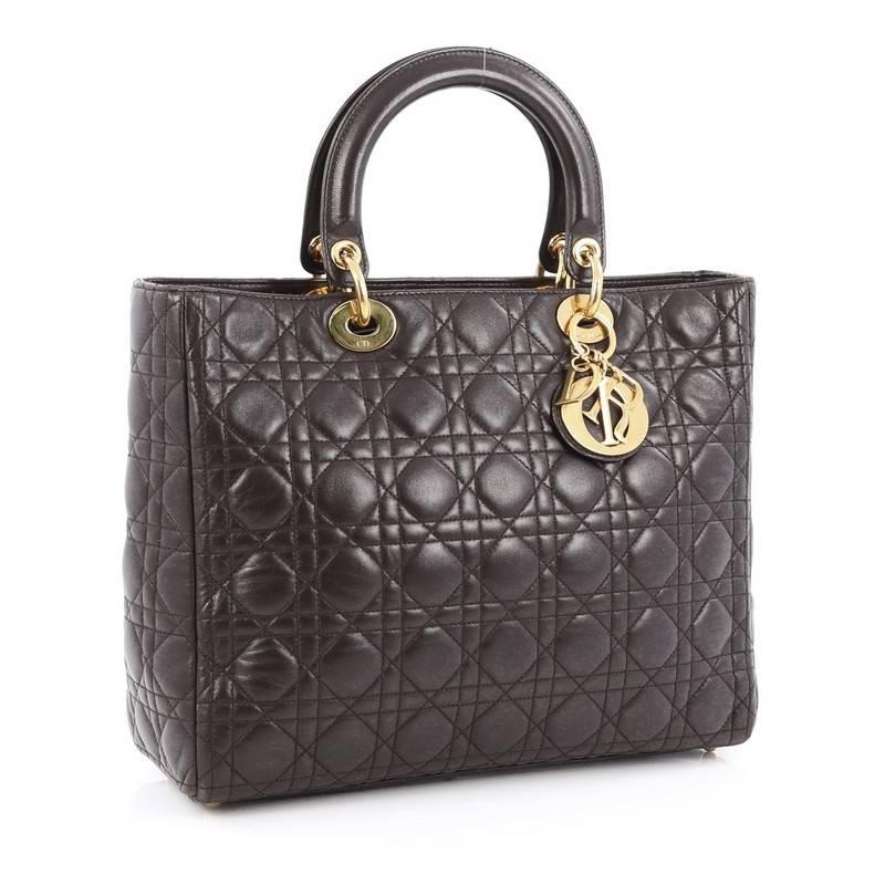 Black Christian Dior Lady Dior Handbag Cannage Quilt Lambskin Large