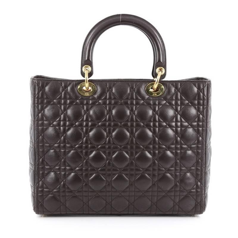 Christian Dior Lady Dior Handbag Cannage Quilt Lambskin Large In Good Condition In NY, NY
