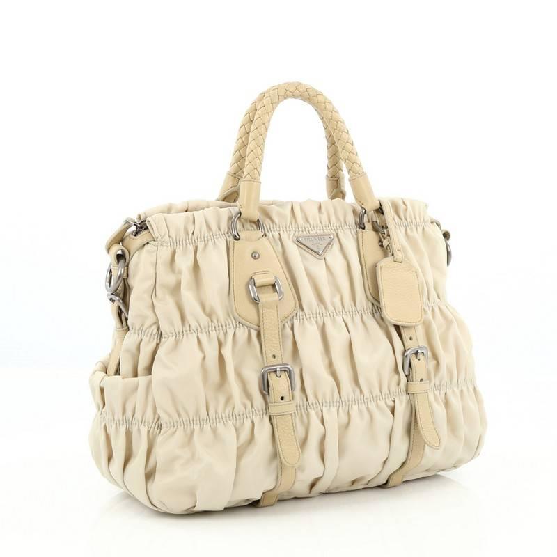 Beige Prada Gaufre Convertible Tote Tessuto Large