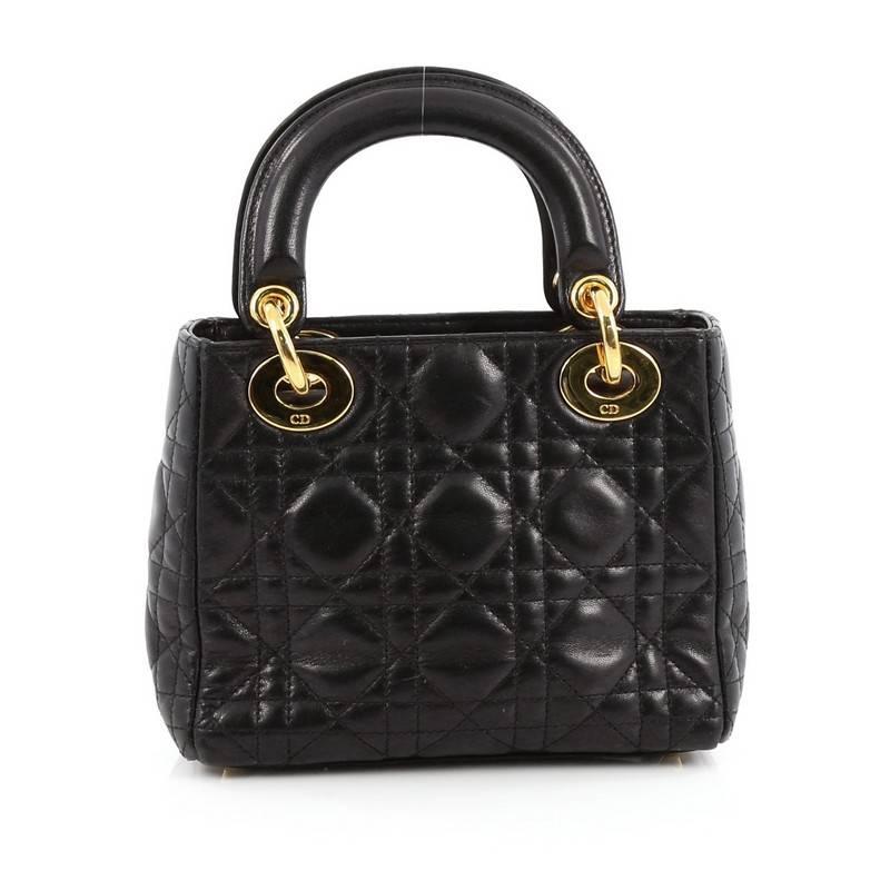 Christian Dior Lady Dior Handbag Cannage Quilt Lambskin Min In Good Condition In NY, NY