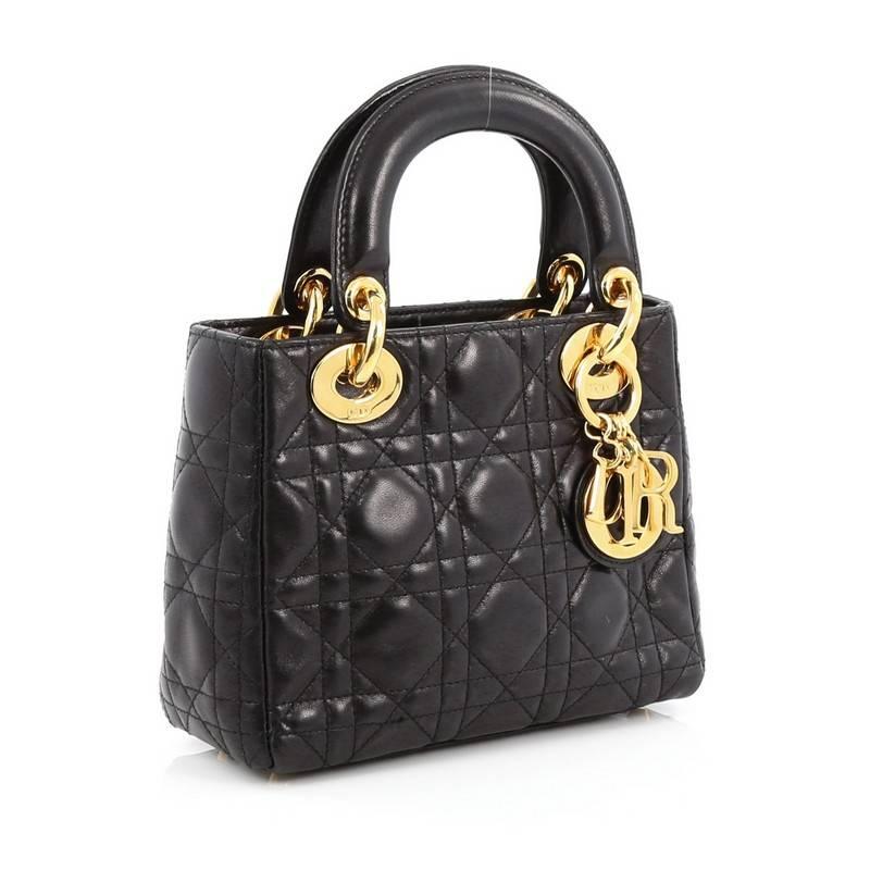 Black Christian Dior Lady Dior Handbag Cannage Quilt Lambskin Min
