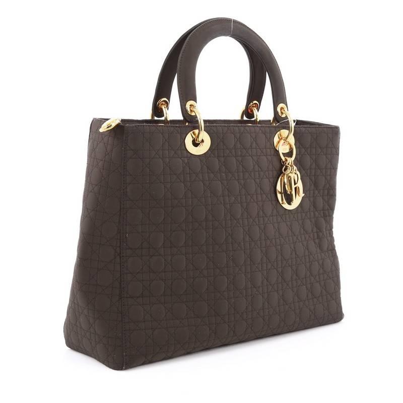 Black Christian Dior Lady Dior Handbag Cannage Quilt Nylon Large