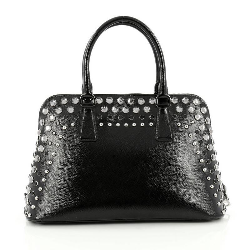Prada Promenade Handbag Studded Vernice Saffiano Leather Medium In Good Condition In NY, NY