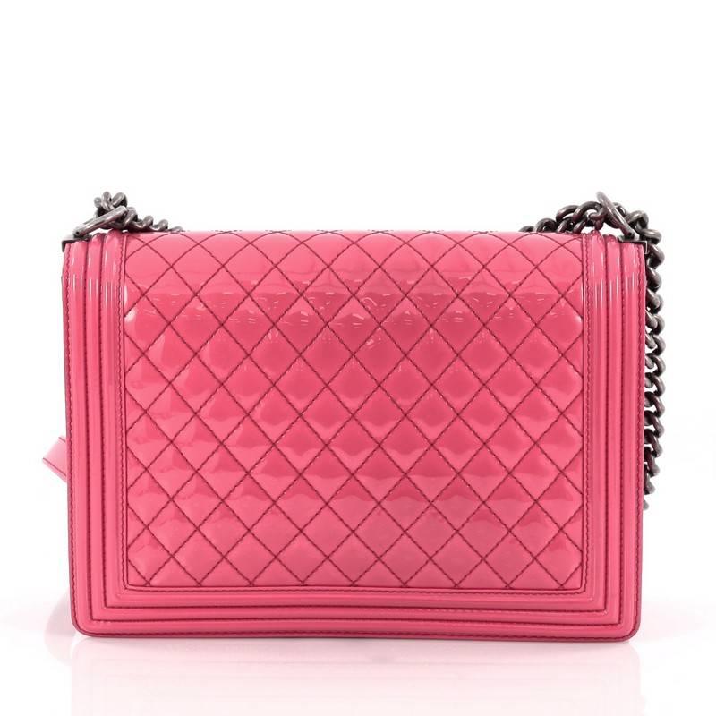 Pink Chanel Boy Flap Bag Quilted Patent Large