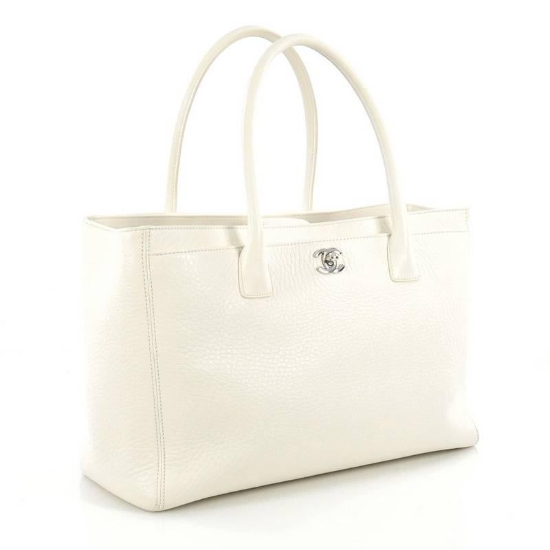 White Chanel Cerf Executive Tote Leather Medium