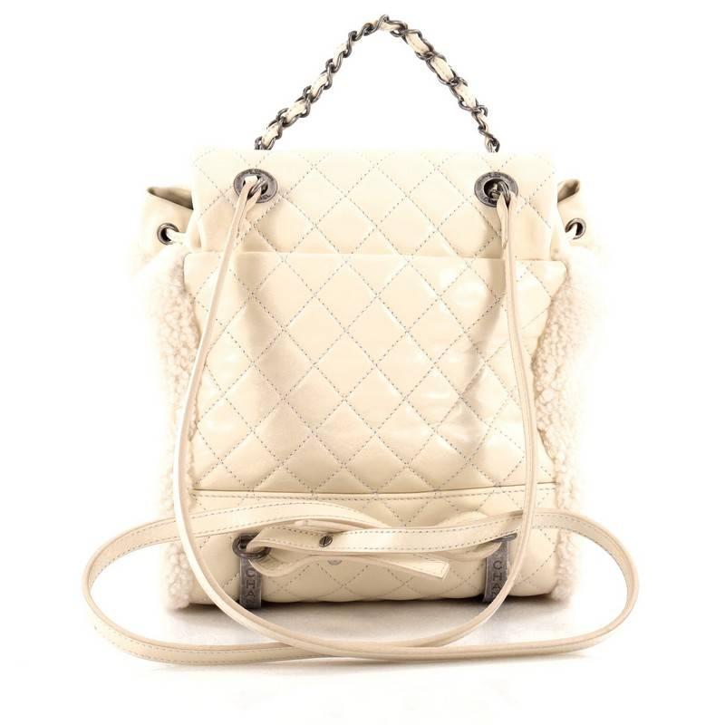 White Chanel Mountain Backpack Shearling with Quilted Calfskin Small