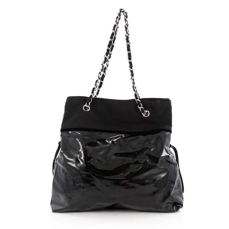 Black Chanel Stretch Spirit Drawstring Tote Patent Vinyl