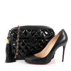 Chanel Vintage Camera Tassel Bag Quilted Patent Medium