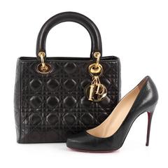 Christian Dior Lady Dior Handbag Cannage Quilt Lambskin Medium