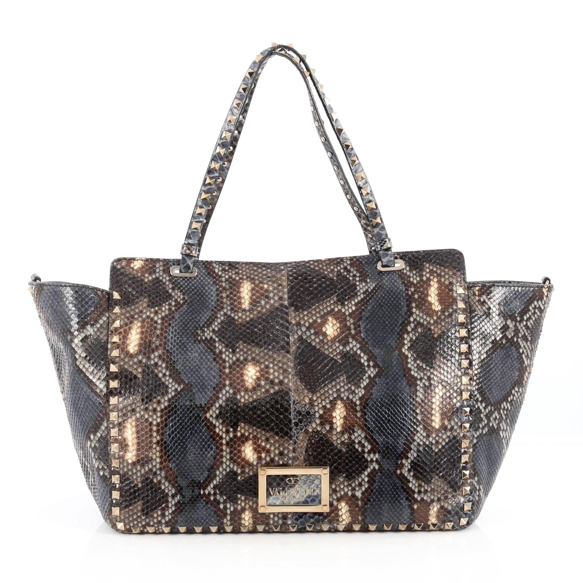 Valentino Rockstud Tote Python Large In Good Condition In NY, NY