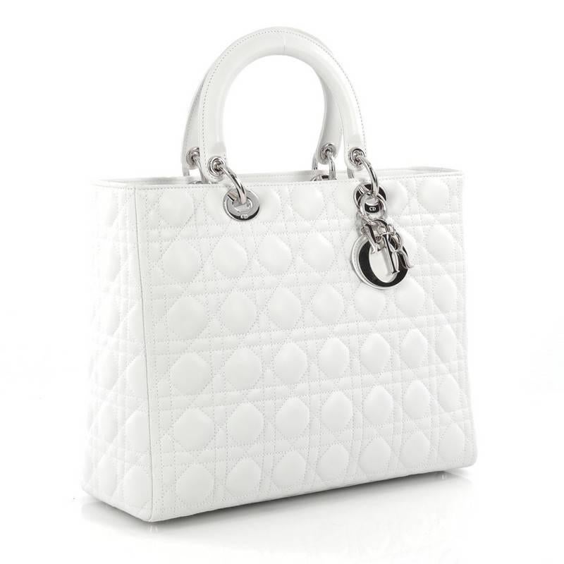 Gray Christian Dior Lady Dior Handbag Cannage Quilt Lambskin Large