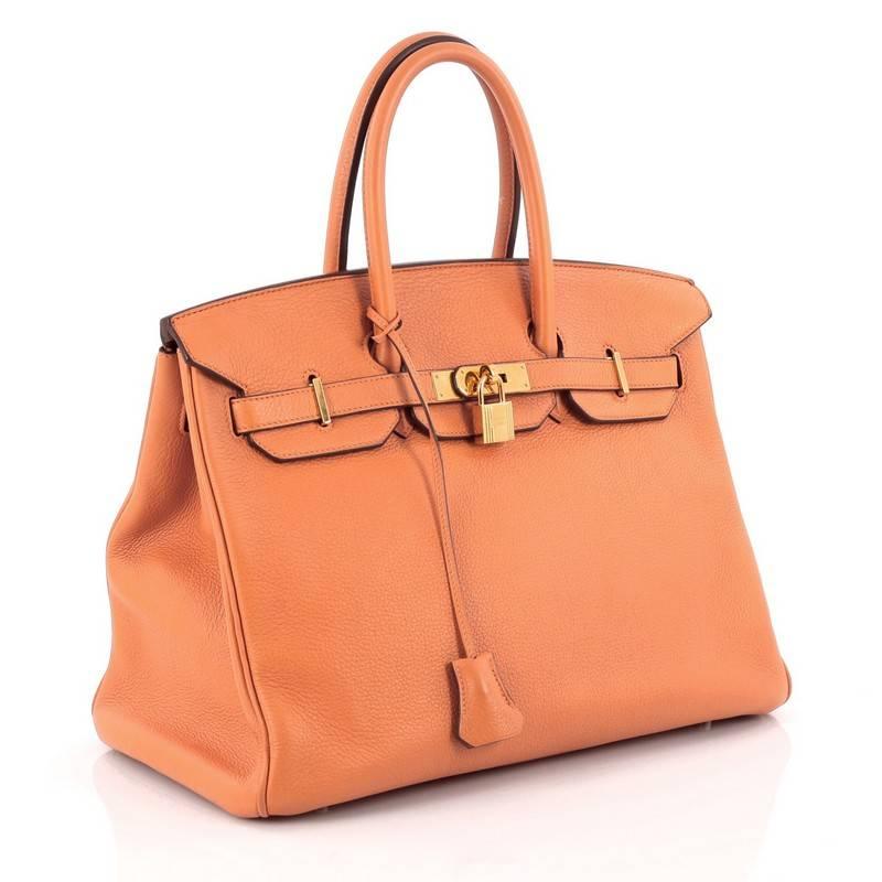 Hermes Birkin Handbag Orange Clemence with Gold Hardware 35 In Good Condition In NY, NY