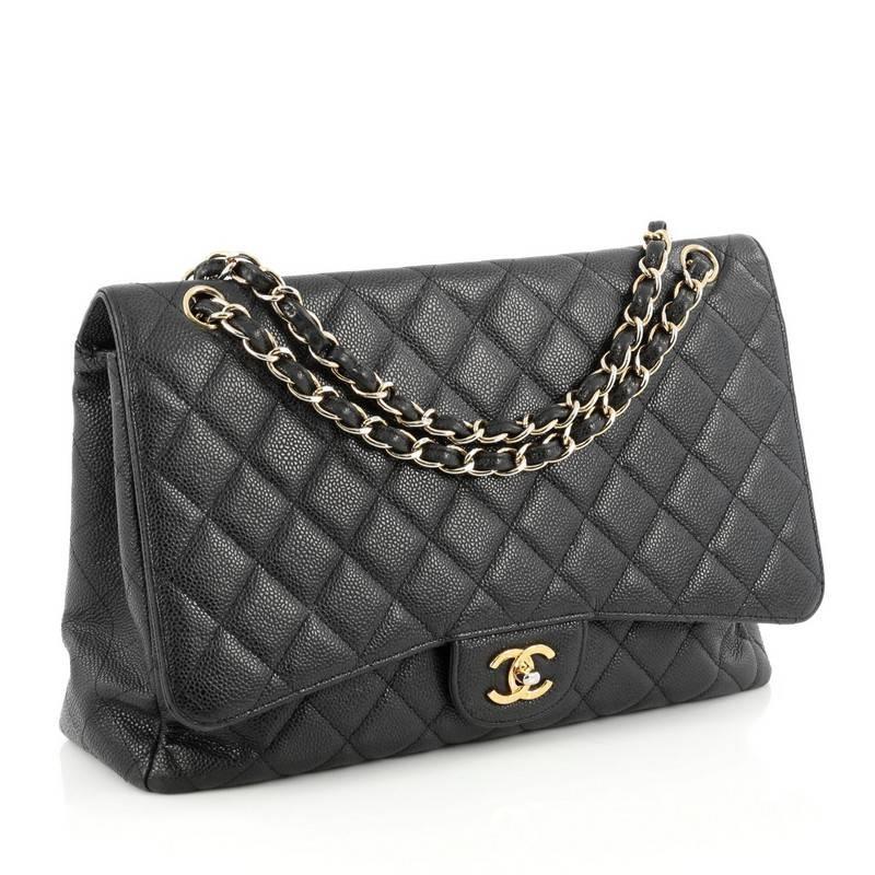 Black Chanel Classic Single Flap Bag Quilted Caviar Maxi