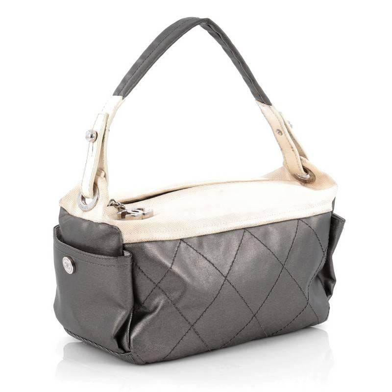 Gray Chanel Biarritz Hobo Quilted Coated Canvas Small