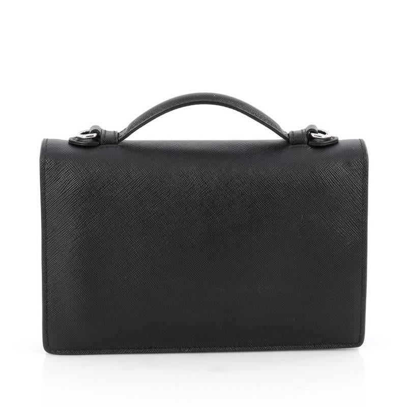 Black Prada Convertible Sound Bag Vernice Saffiano Leather Mini