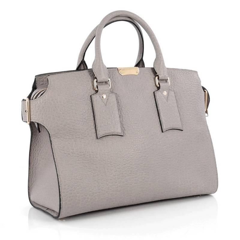 Gray Burberry Clifton Convertible Tote Heritage Grained Leather Large