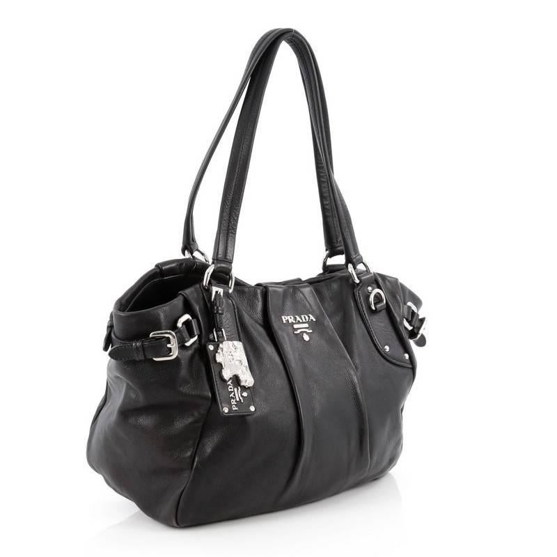 Black Prada Belted Tote Pleated Leather Medium