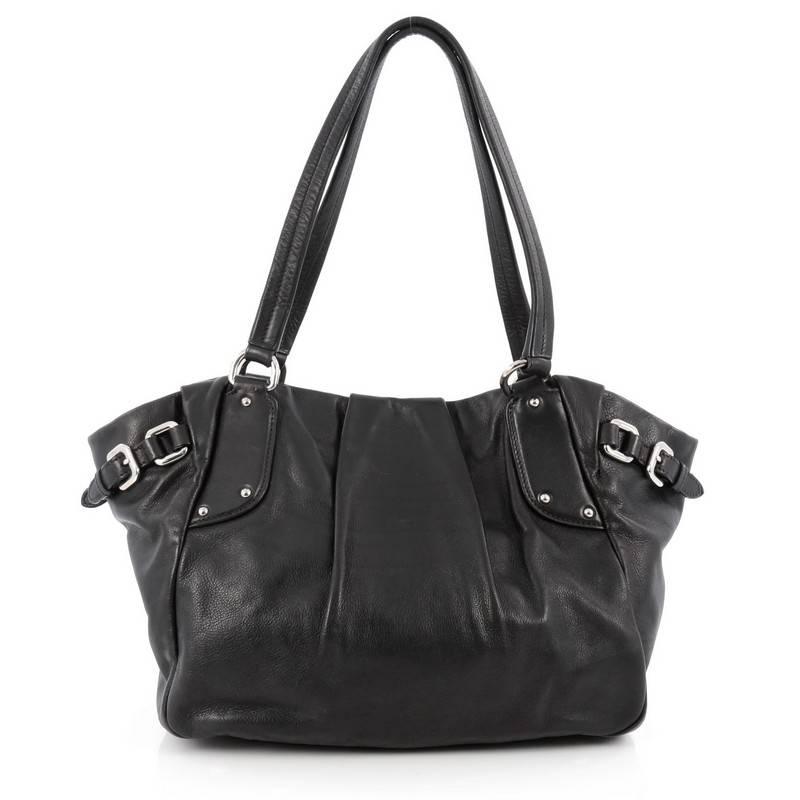 Prada Belted Tote Pleated Leather Medium In Good Condition In NY, NY