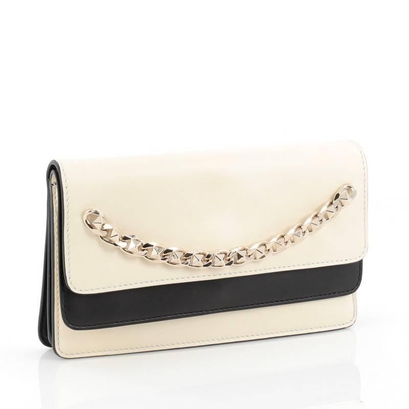 Beige Valentino Layered Flap Clutch Leather Small