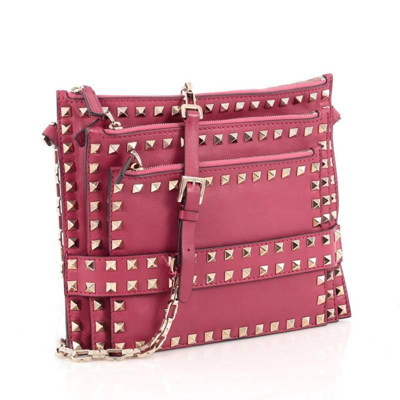 Pink Valentino Rockstud Triple Zip Clutch Leather
