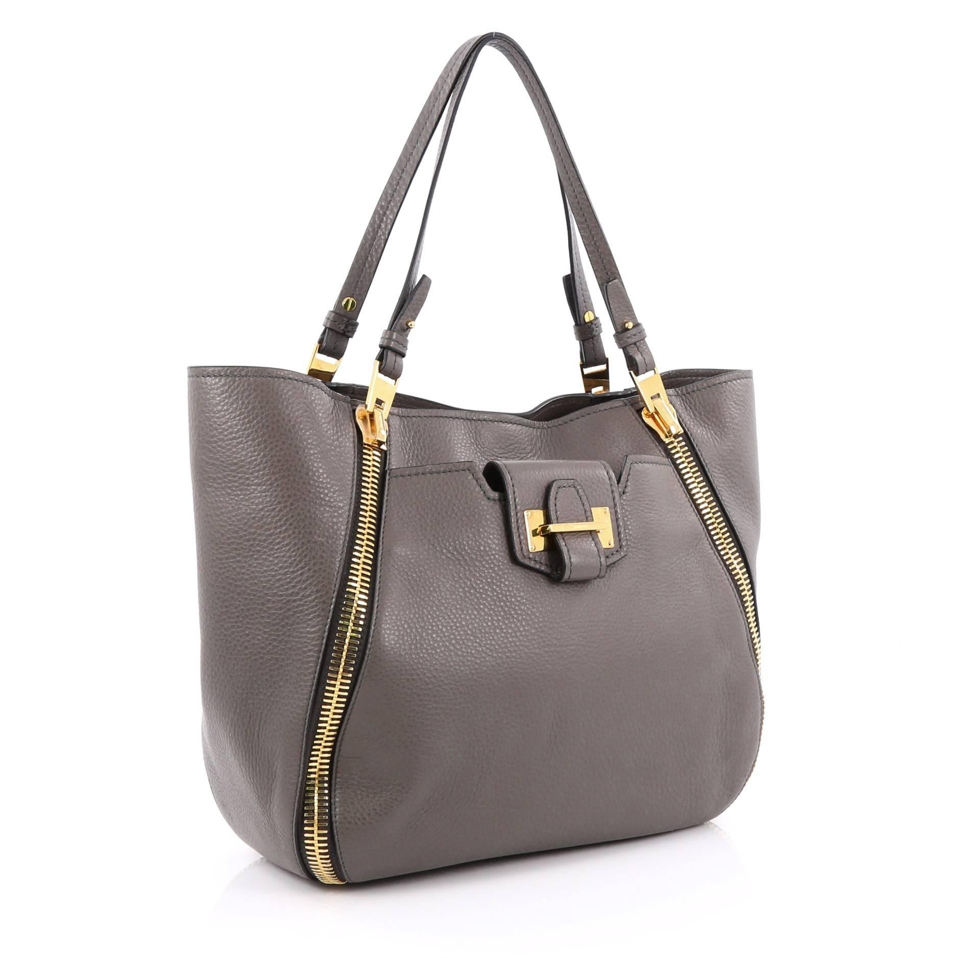 Gray Tom Ford Sedgwick Zip Tote Leather Medium