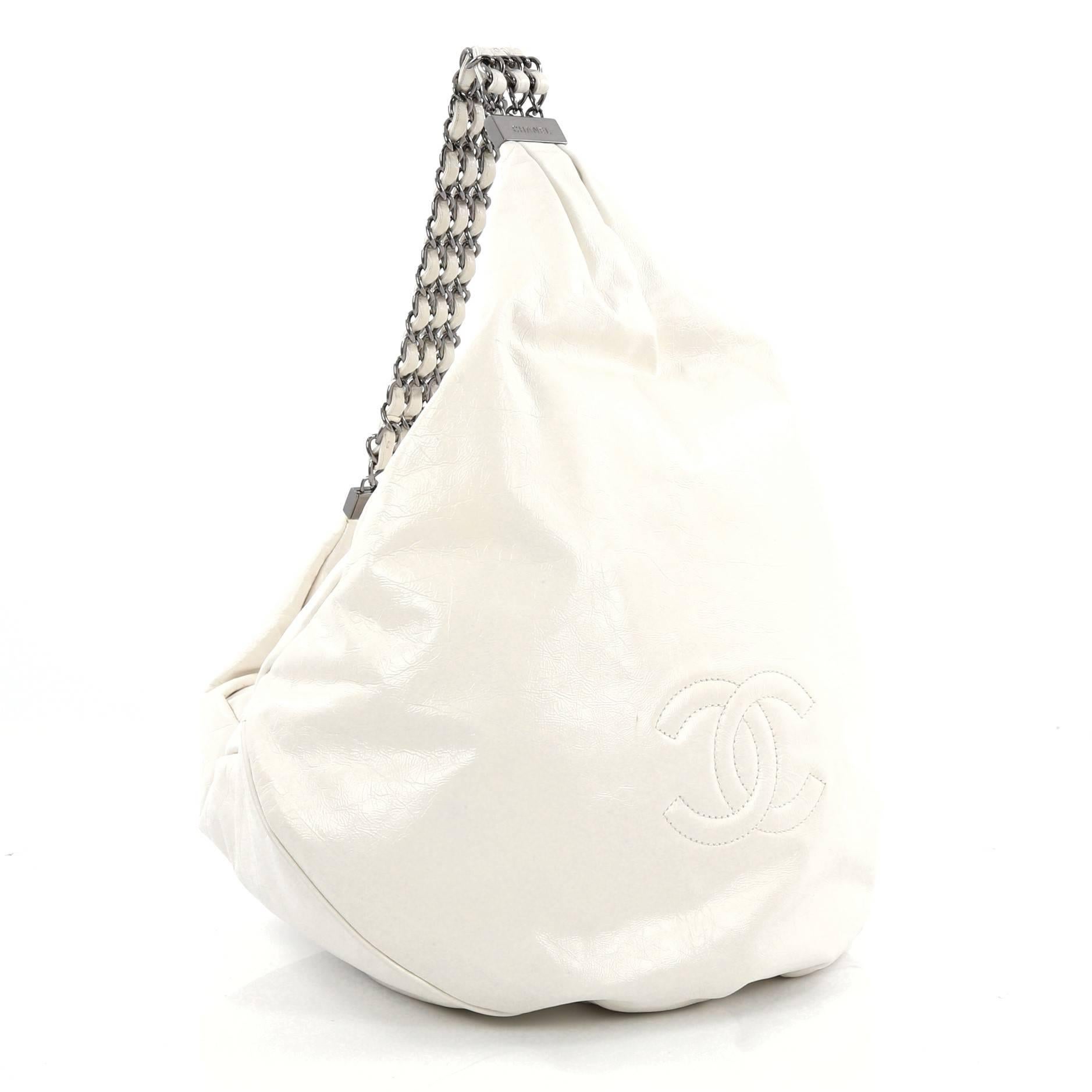 White Chanel Rock and Chain Hobo Leather Large
