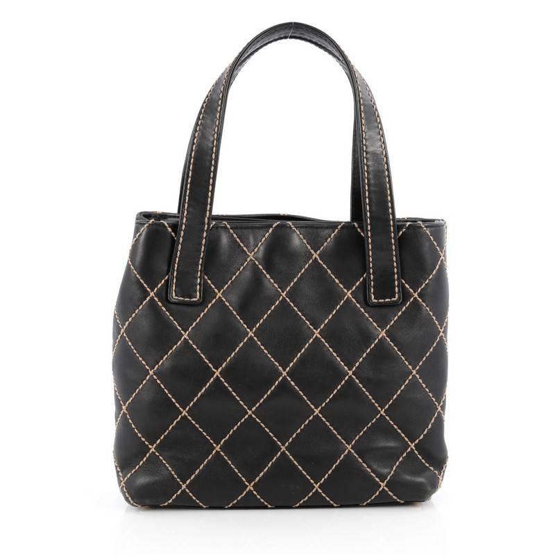 Black Chanel Surpique Tote Quilted Leather Small