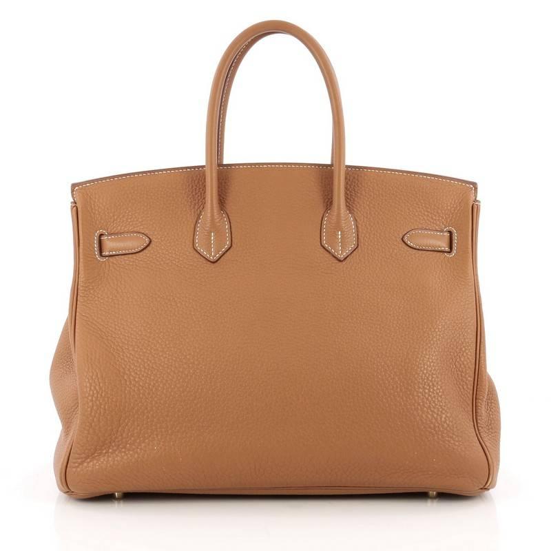 Women's Hermes Birkin Handbag Brown Clemence with Gold Hardware 35