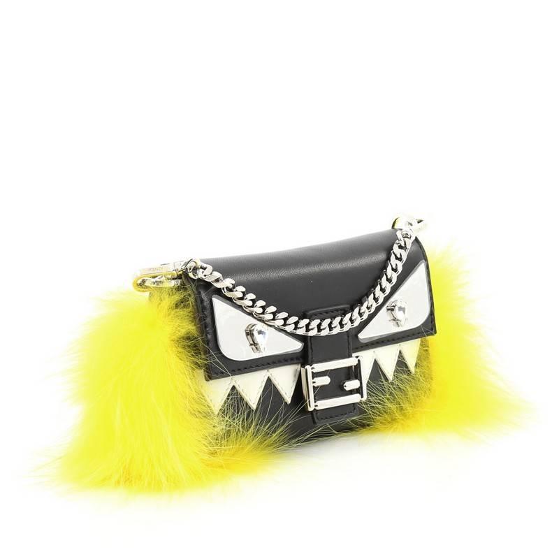Yellow Fendi Monster Baguette Leather and Fur Micro
