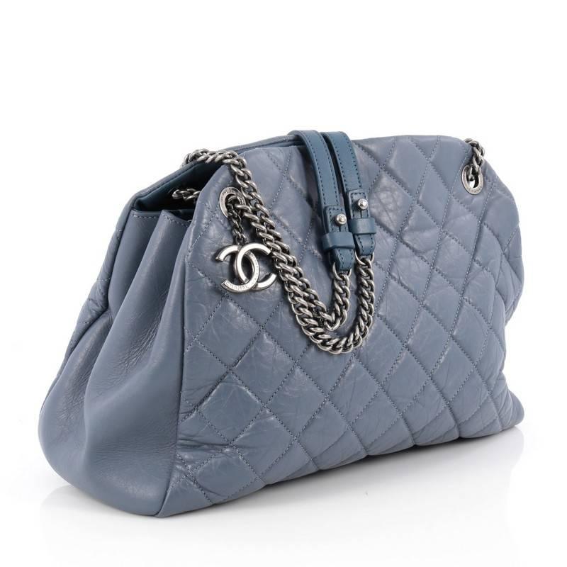 Gray Chanel Aged Chain Mademoiselle Bowling Bag Quilted Aged Calfskin Large