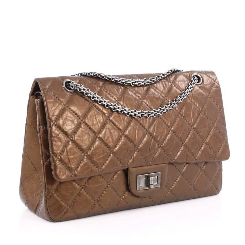 Brown Chanel Reissue 2.55 Handbag Metallic Quilted Aged Calfskin 227