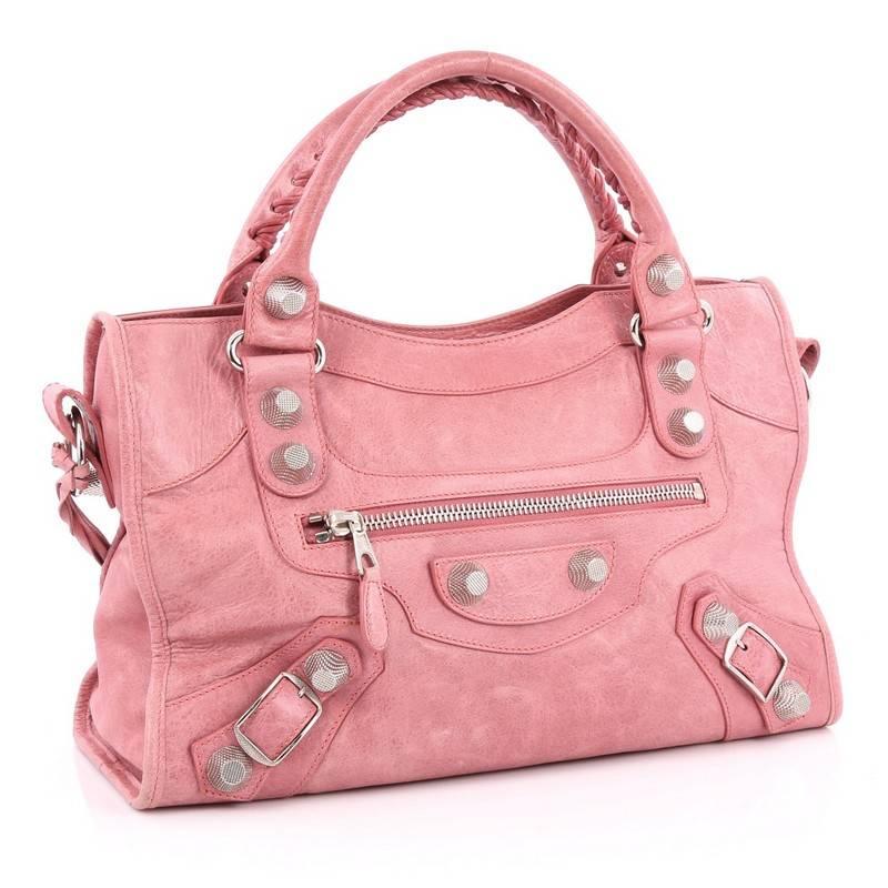 Pink Balenciaga City Giant Studs Handbag Leather Medium