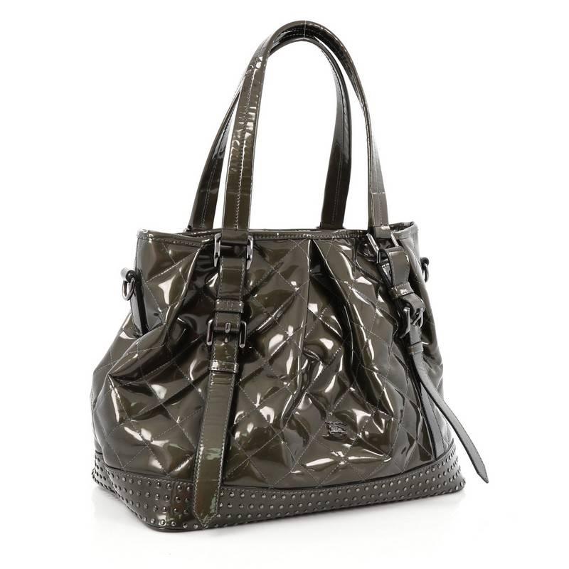 Black Burberry Lowry Tote Studded Quilted Patent Large