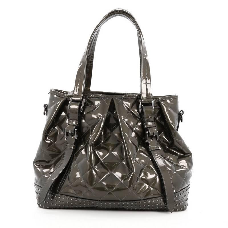 Burberry Lowry Tote Studded Quilted Patent Large In Good Condition In NY, NY