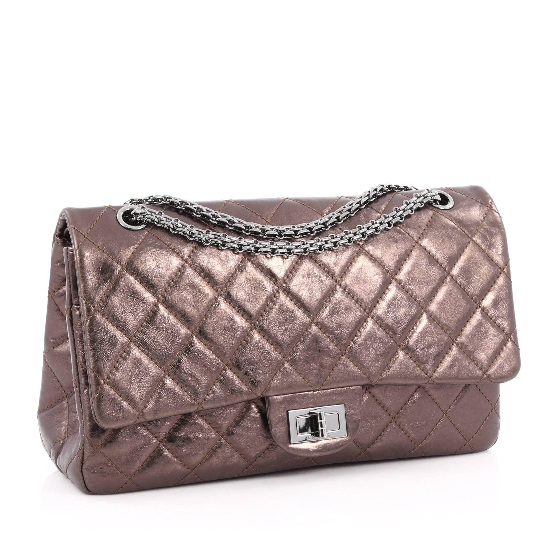 Black Chanel Reissue 2.55 Handbag Metallic Quilted Aged Calfskin 227