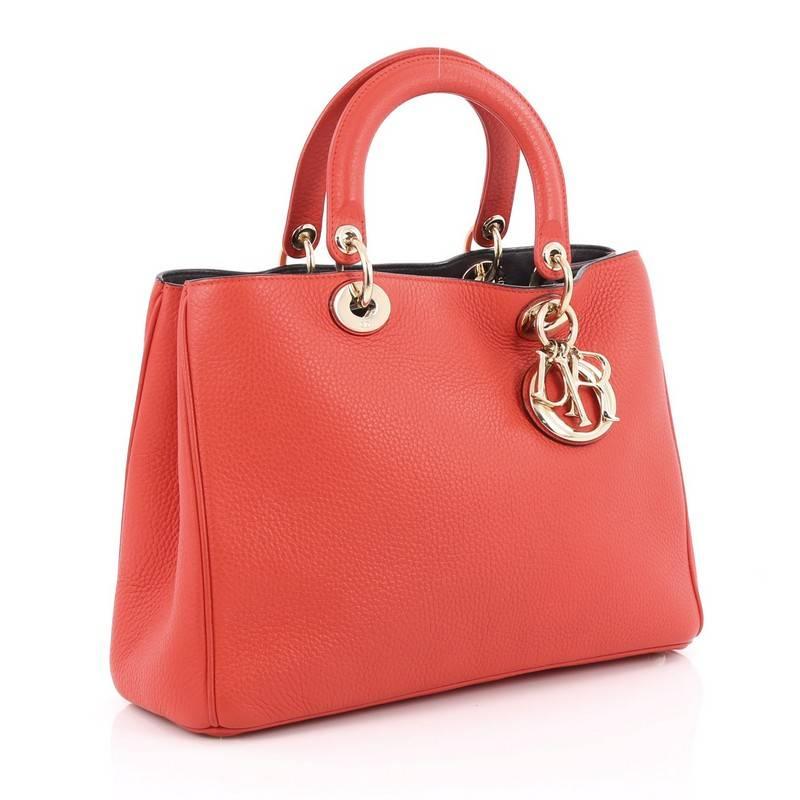 Red Christian Dior Diorissimo Tote Pebbled Leather Medium