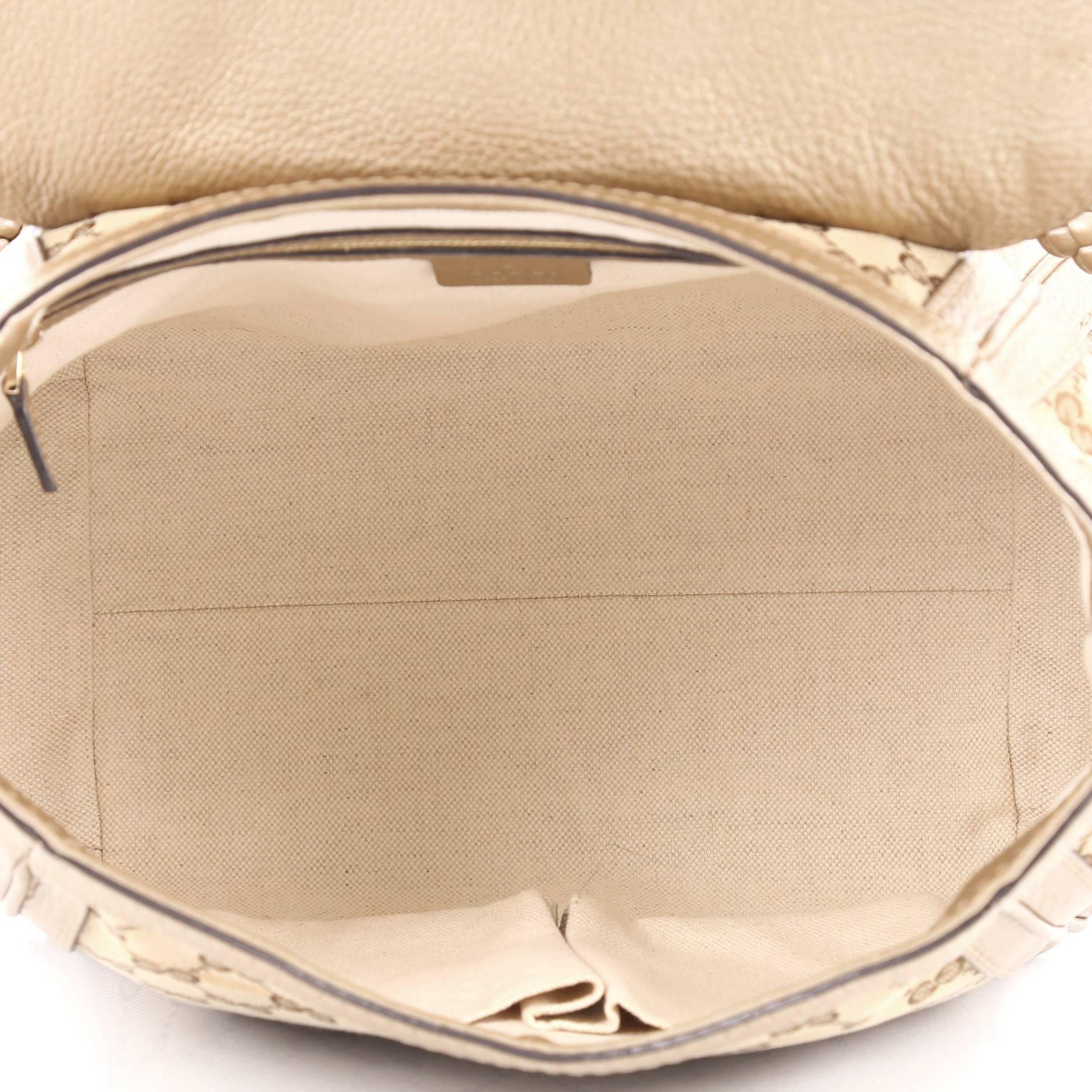 Beige Gucci Marrakech Flap Shoulder Bag GG Canvas with Leather Medium