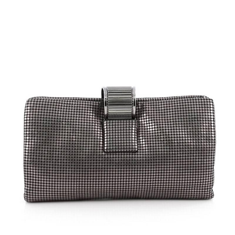 Gray Chanel Fold Over CC Clutch Perforated Leather Large