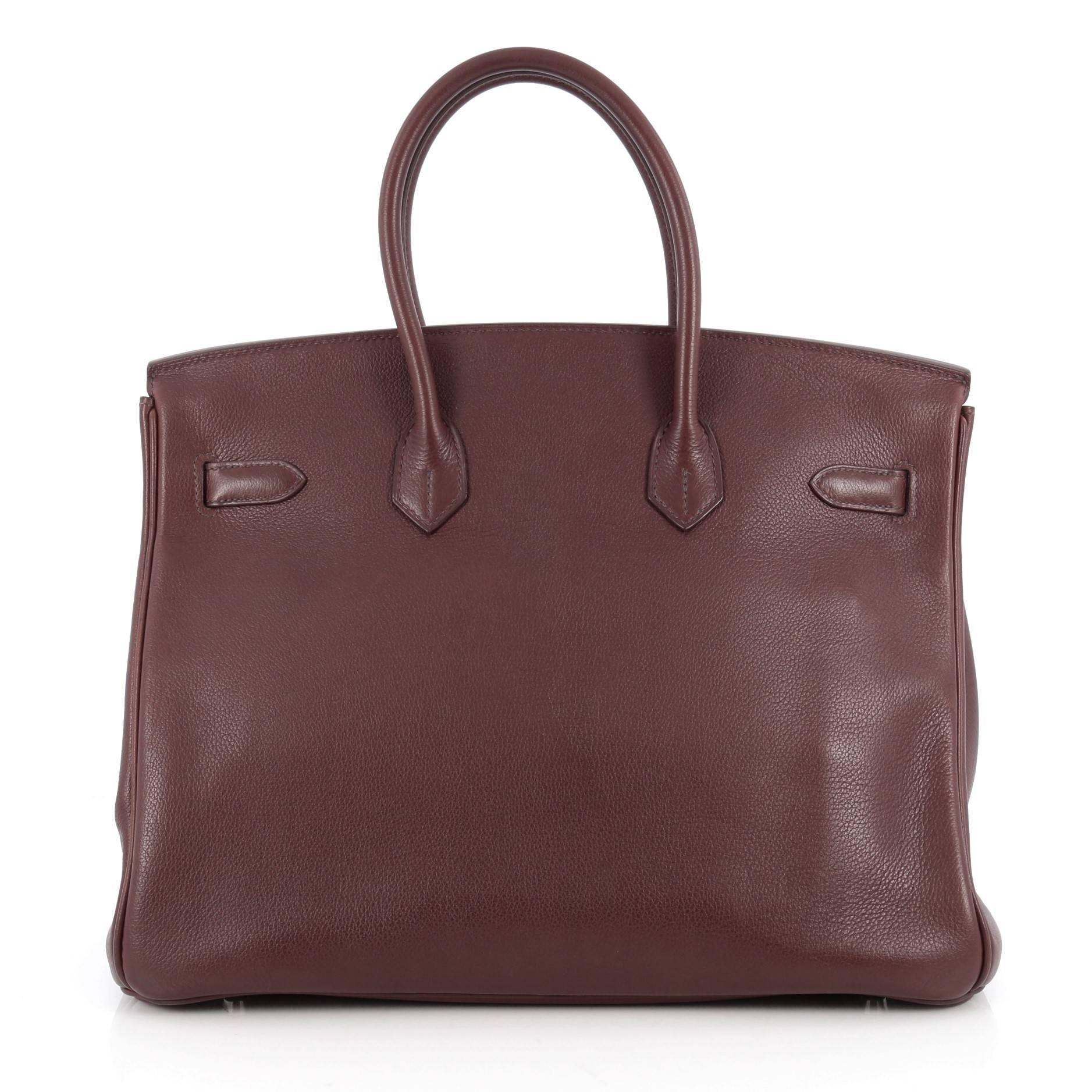 Hermes Birkin Handbag Havane Evergrain with Palladium Hardware 35 In Good Condition In NY, NY