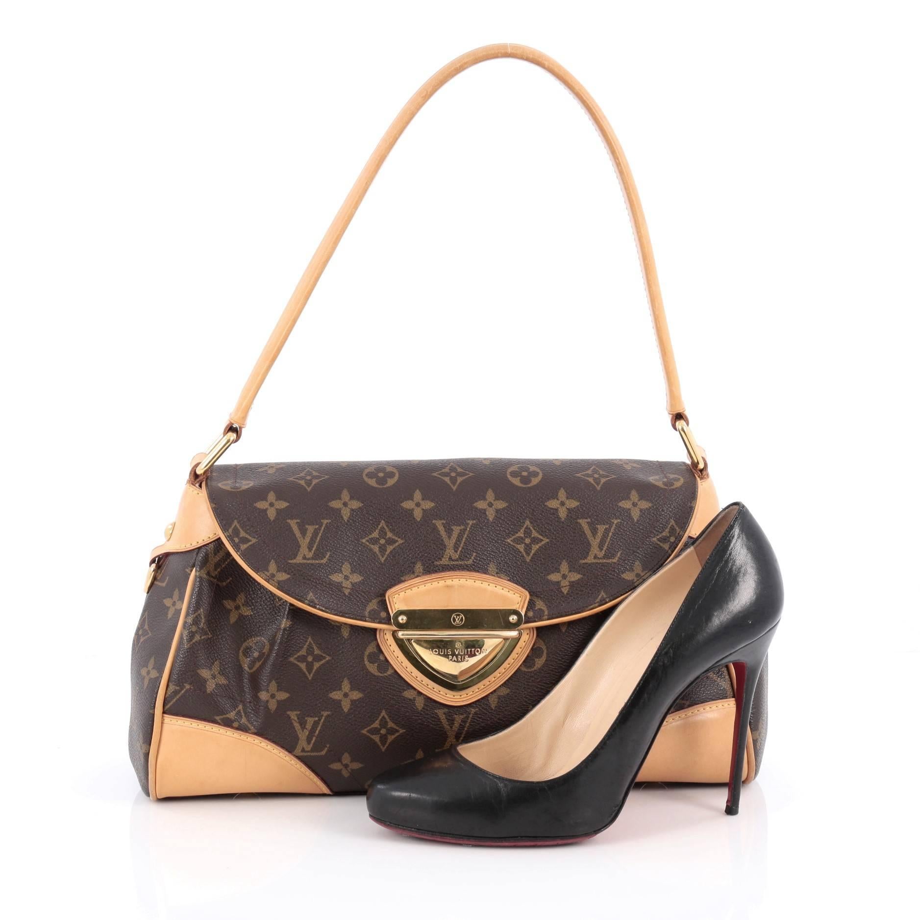 This authentic Louis Vuitton Beverly Handbag Monogram Canvas MM is a feminine and functional accessory perfect for everyday use. Crafted from Louis Vuitton’s signature brown monogram coated canvas, this beloved shoulder bag features natural cowhide