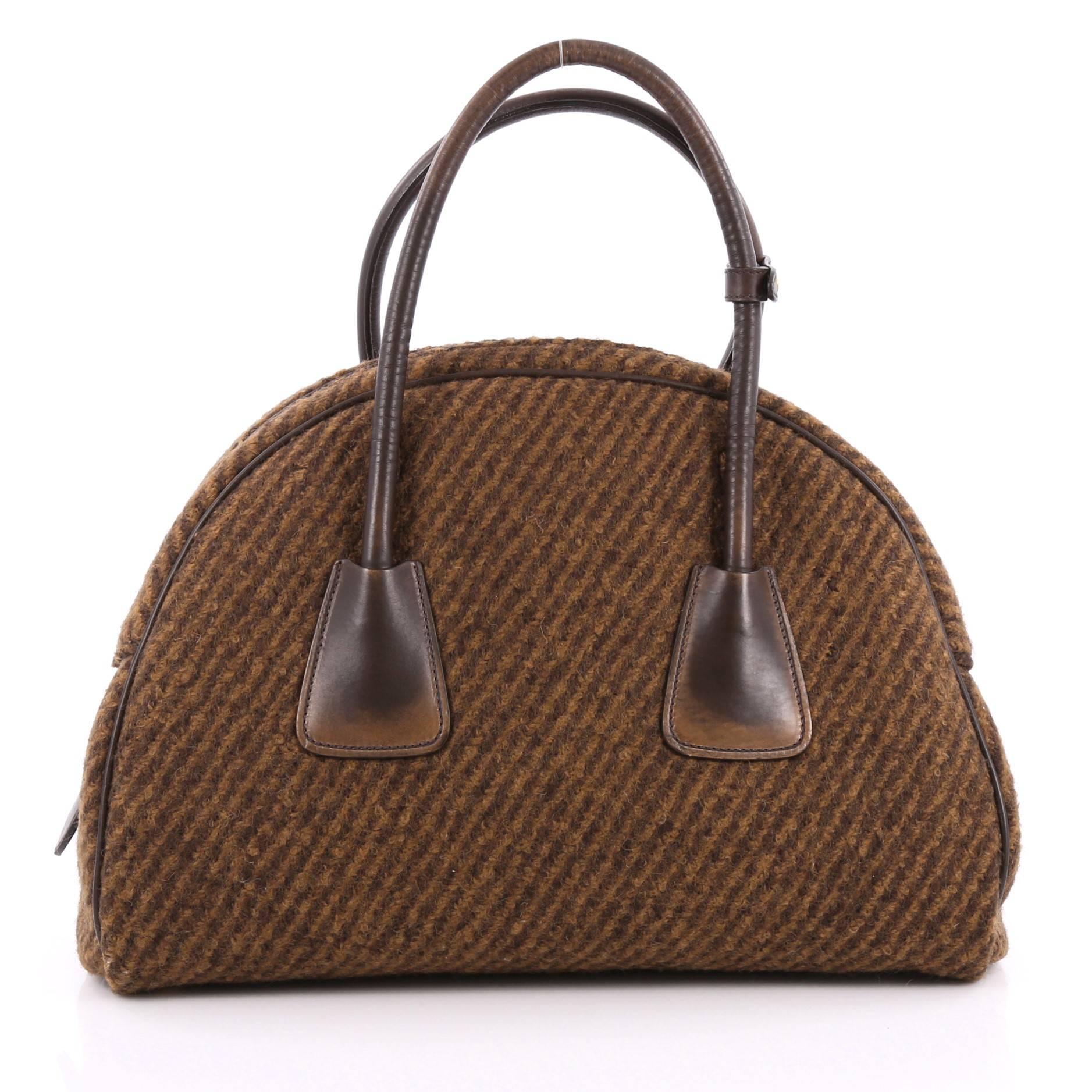 Prada Vichy Vintage Bowler Bag Tweed Large In Good Condition In NY, NY