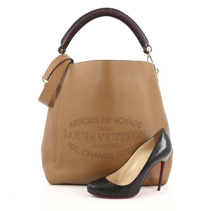 This authentic Louis Vuitton Voyage Bagatelle Hobo Leather from the Parnasséa collection is elegant, timeless and unique. Crafted in brown leather, this hobo features braided racine leather handle, detachable strap, signature Articles de Voyage