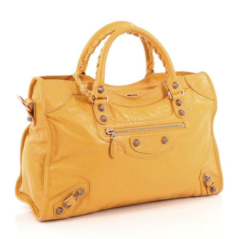 Orange Balenciaga City Giant Studs Handbag Leather Medium