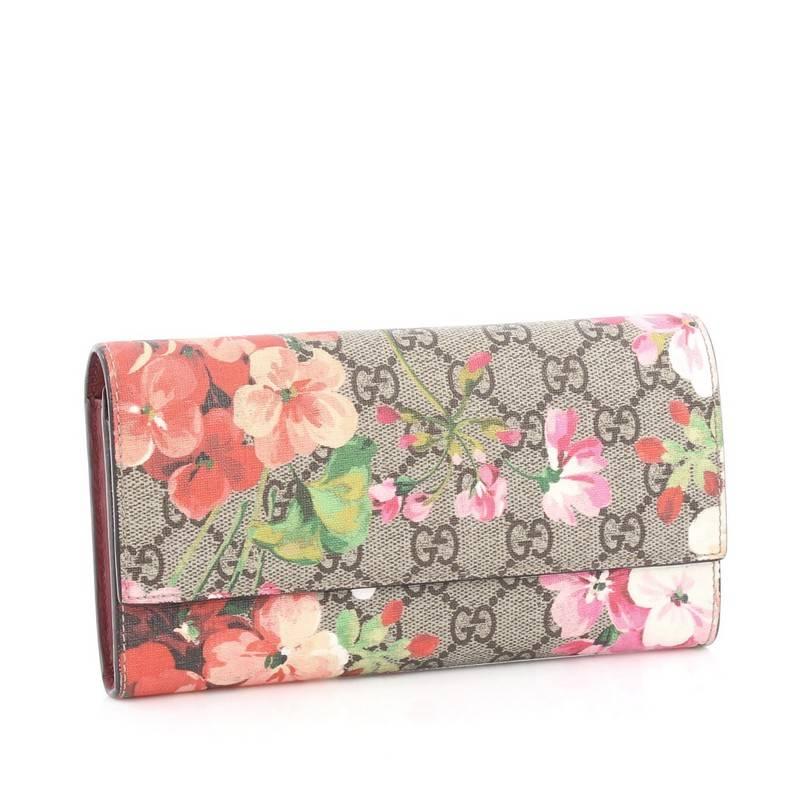 Beige Gucci Continental Wallet Blooms Print GG Coated Canvas